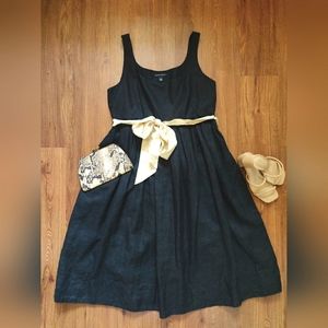 Like NEW Banana Republic black linen dress silk belt 14 Large